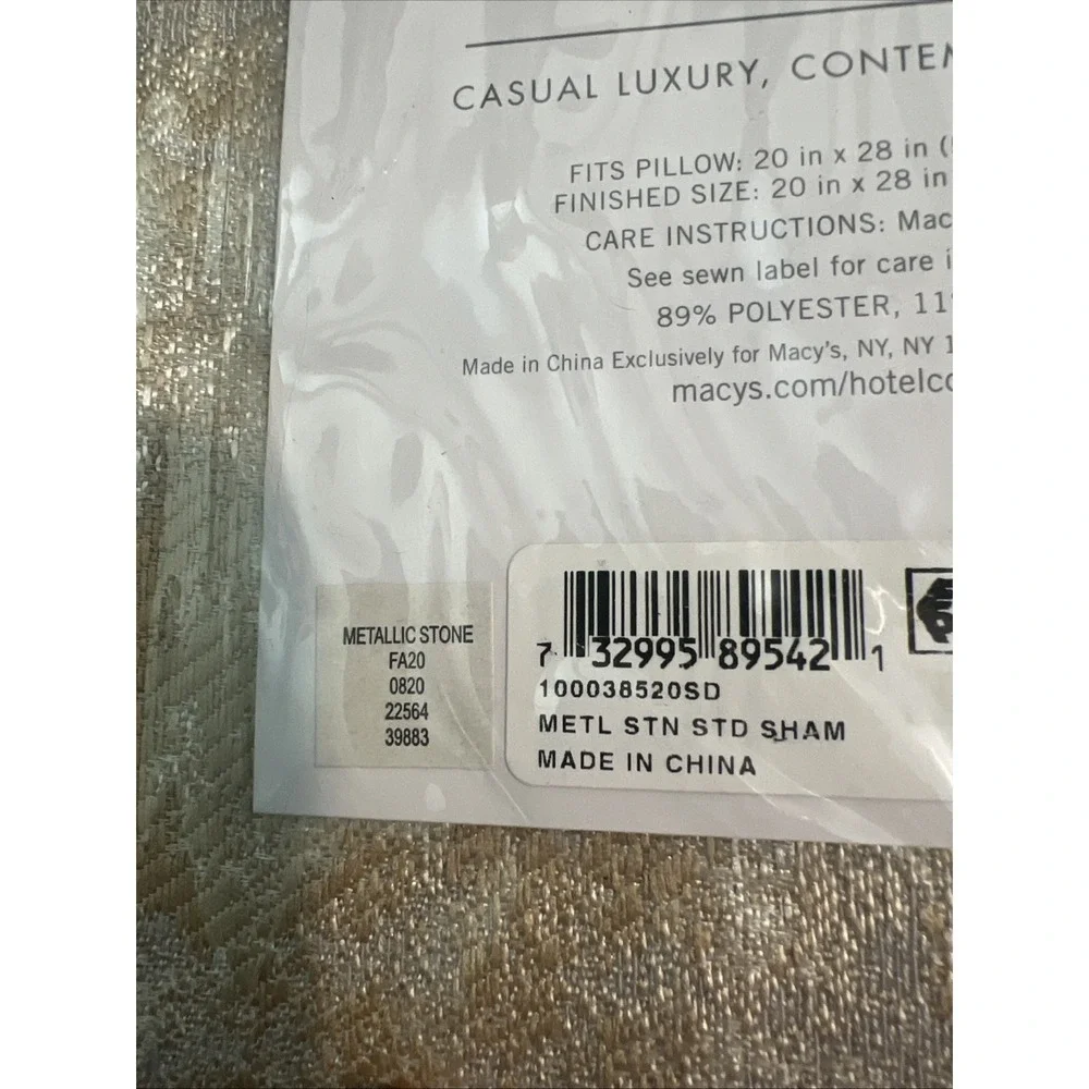 Hotel Collection Metallic Stone Standard Pillowsham Gold Silver (2) 20in x 28in